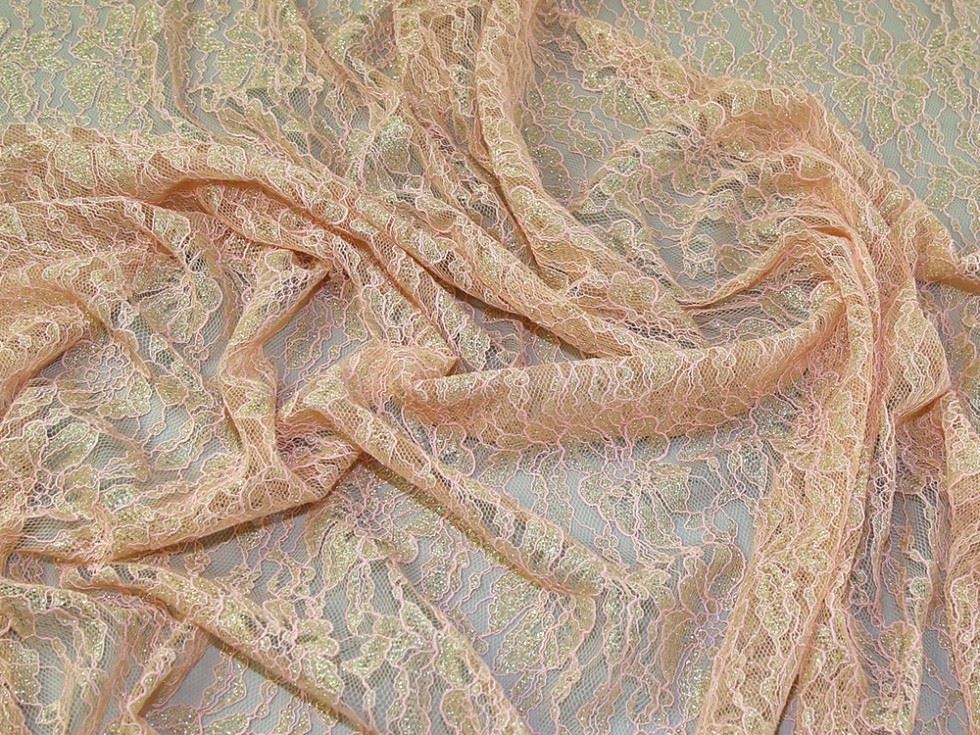 Lady Mcelroy Peach Metallic Lace Fabric
