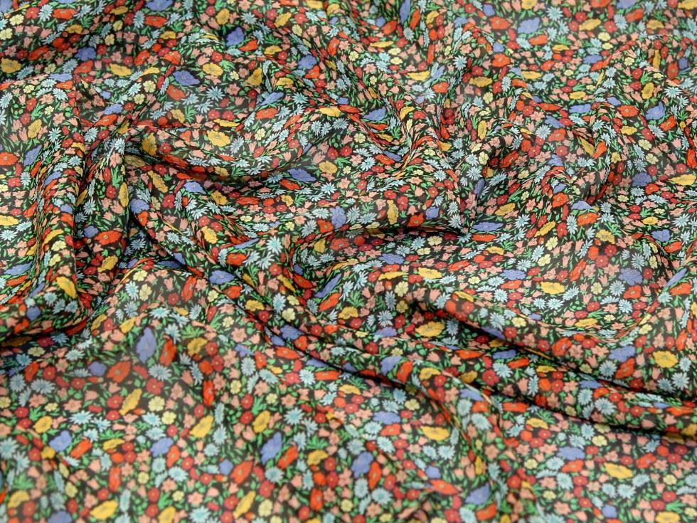 Liberty London Multi On Black Poppy Park Regent Silk Sheer Chiffon Fabric
