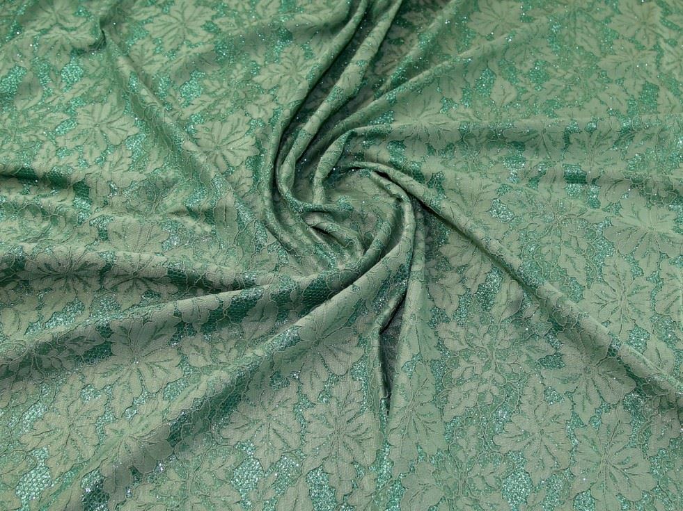 Green Deadstock Glitter Satin Lace Fabric