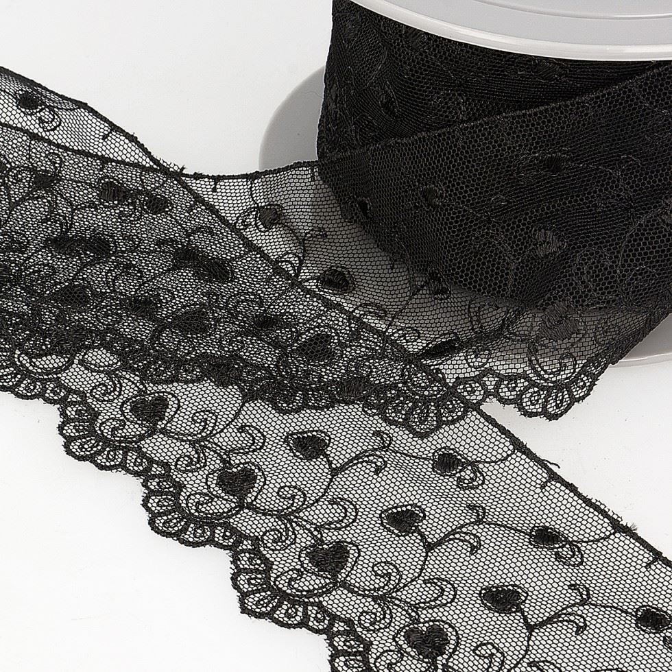 Stephanoise Black Embroidery Tulle Lace Trim