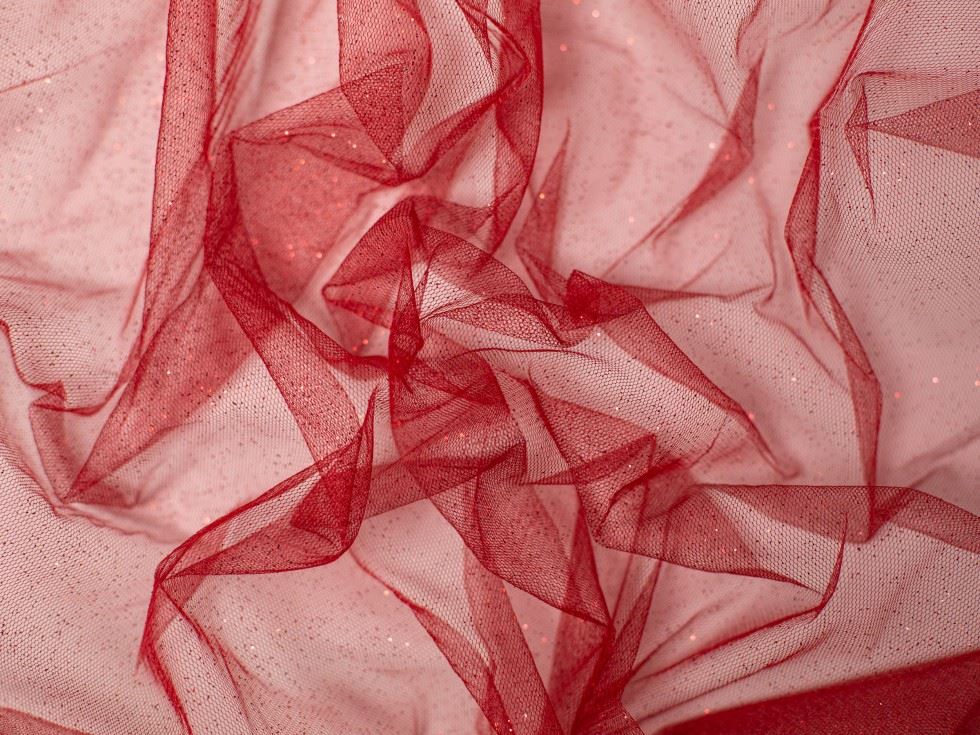 Minerva Core Range Crimson Glitter Tulle Net Fabric