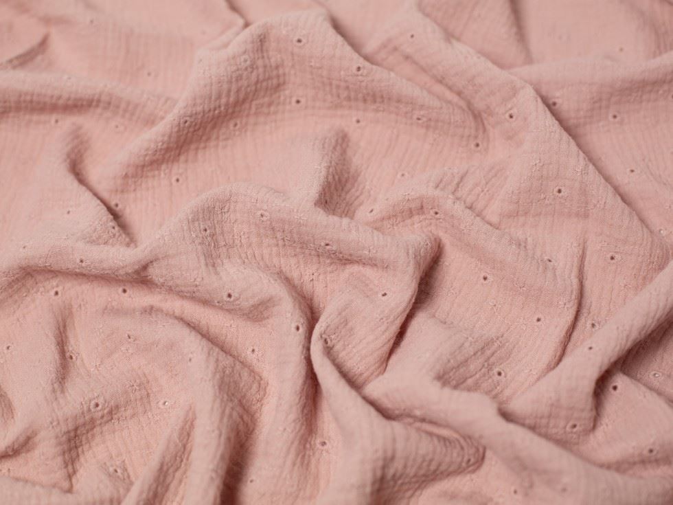 Pink Embroidered Cotton Double Gauze Fabric