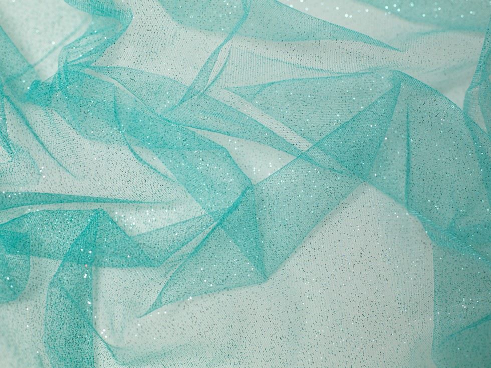 Minerva Core Range Aqua Glitter Tulle Net Fabric