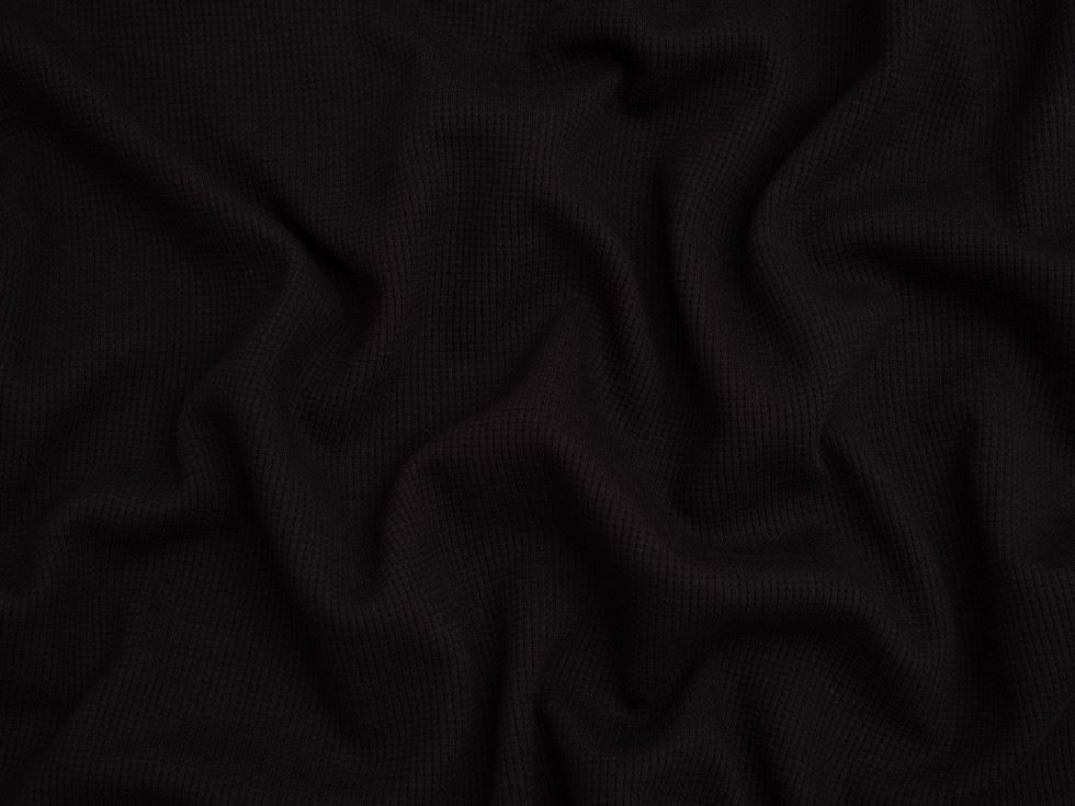 Minerva Core Range Mini Waffle Textured Stretch Knit Fabric Black
 