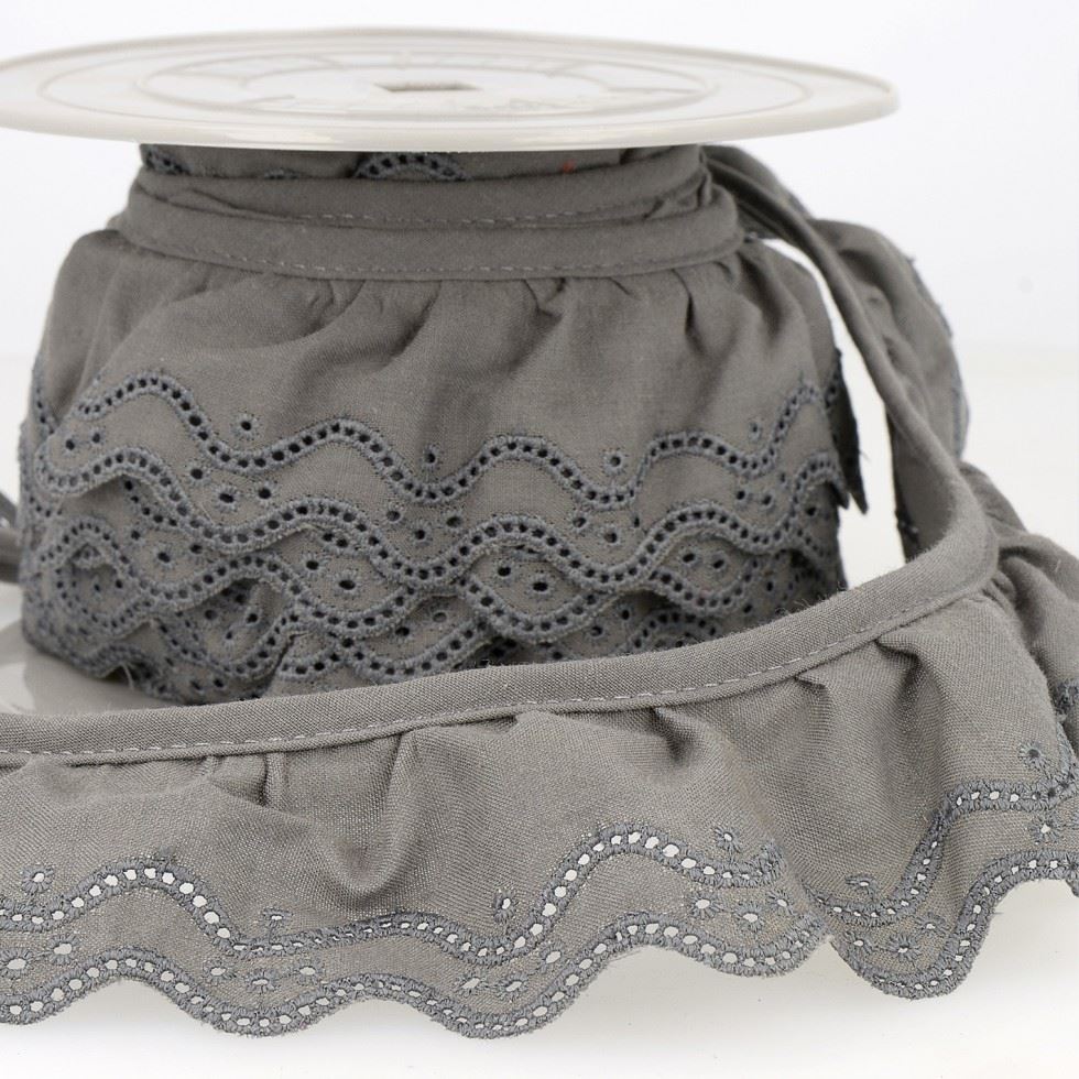 Stephanoise Eyelet Gathered Lace Trim Dark Grey
 
