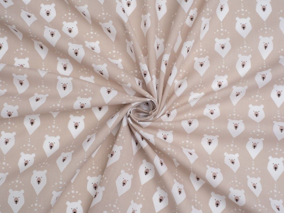 Beige Printed Polycotton Fabric