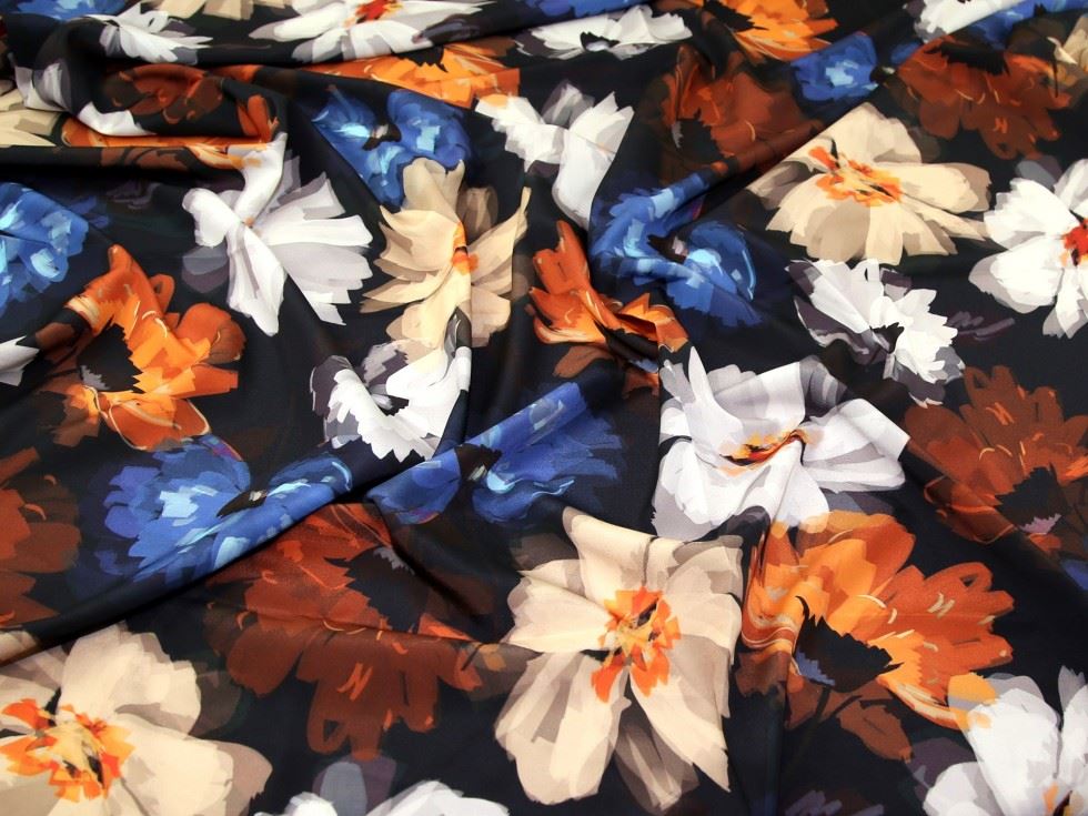 John Kaldor Crepe De Chine Fabric Gold & Blue
 