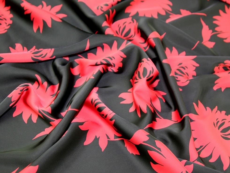 John Kaldor Black & Red Ursula Stretch Woven Sateen Fabric