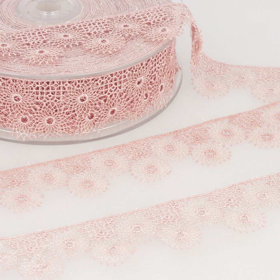 Stephanoise Embroidery Tulle Lace Trim Antique Pink
