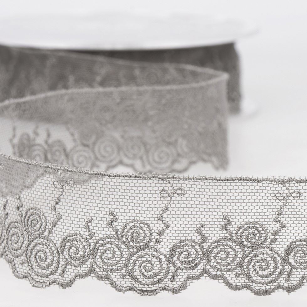 Stephanoise Valenciennes Lace Trim Dark Grey