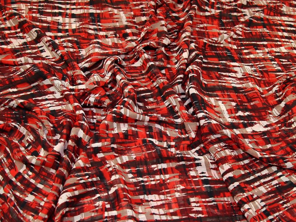 Red Deadstock Crinkle Sheer Chiffon Fabric