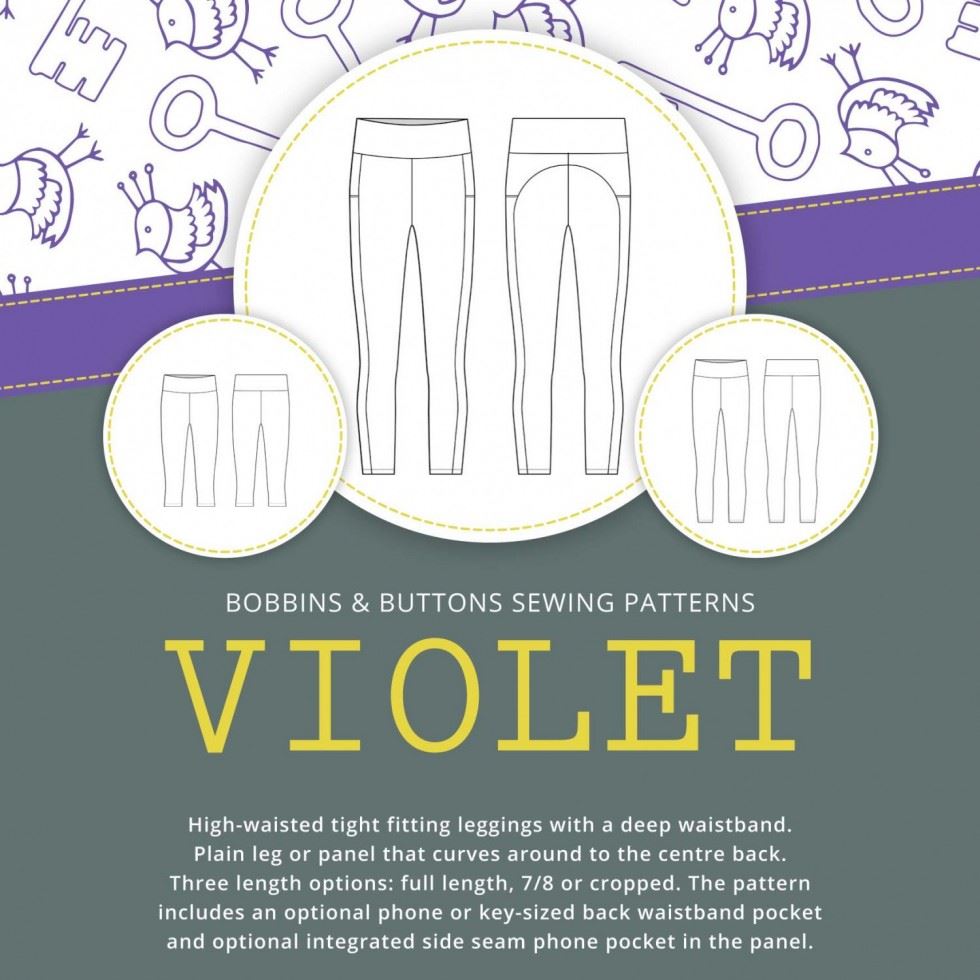 Bobbins and Buttons Paper Sewing Pattern Violet Leggings
 