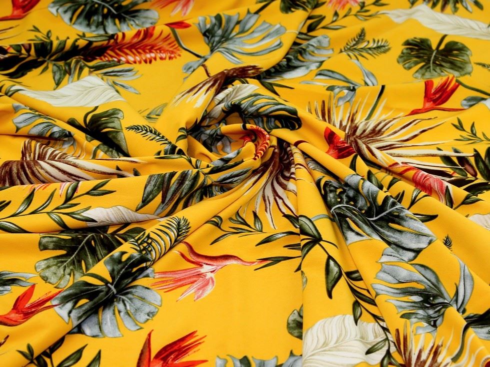 Yellow Deadstock Stretch Woven Crepe Fabric