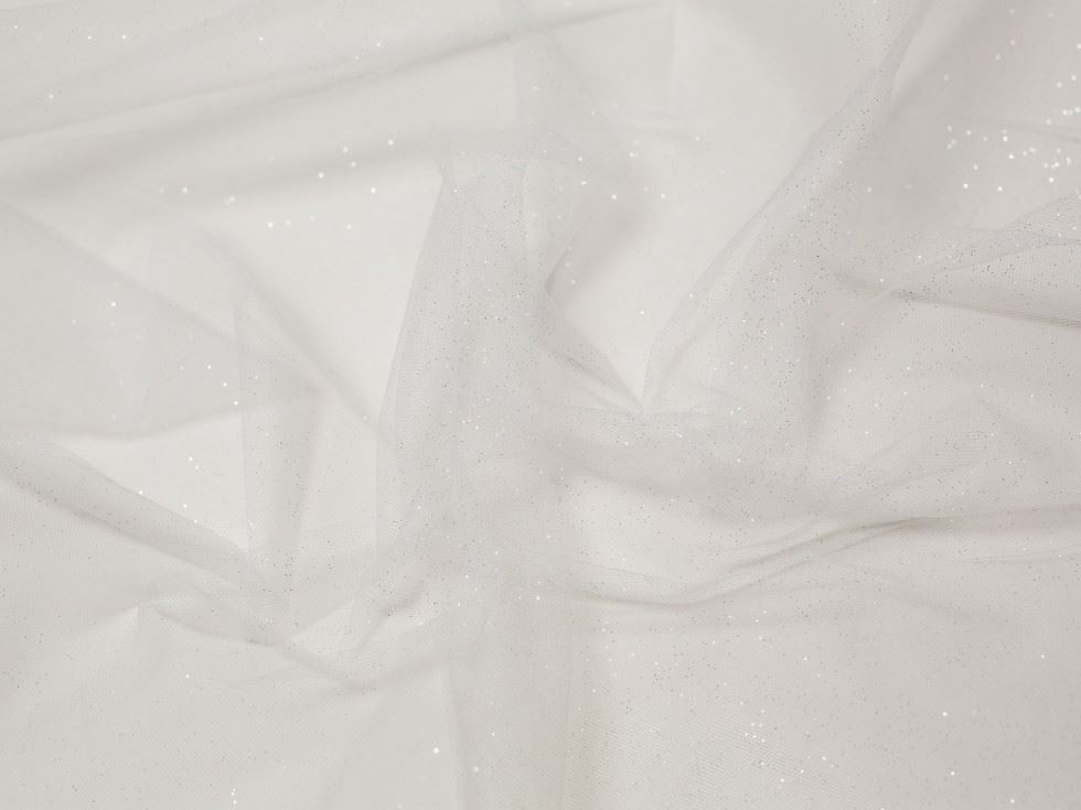 Minerva Core Range White Stardust Glitter Tulle Fabric