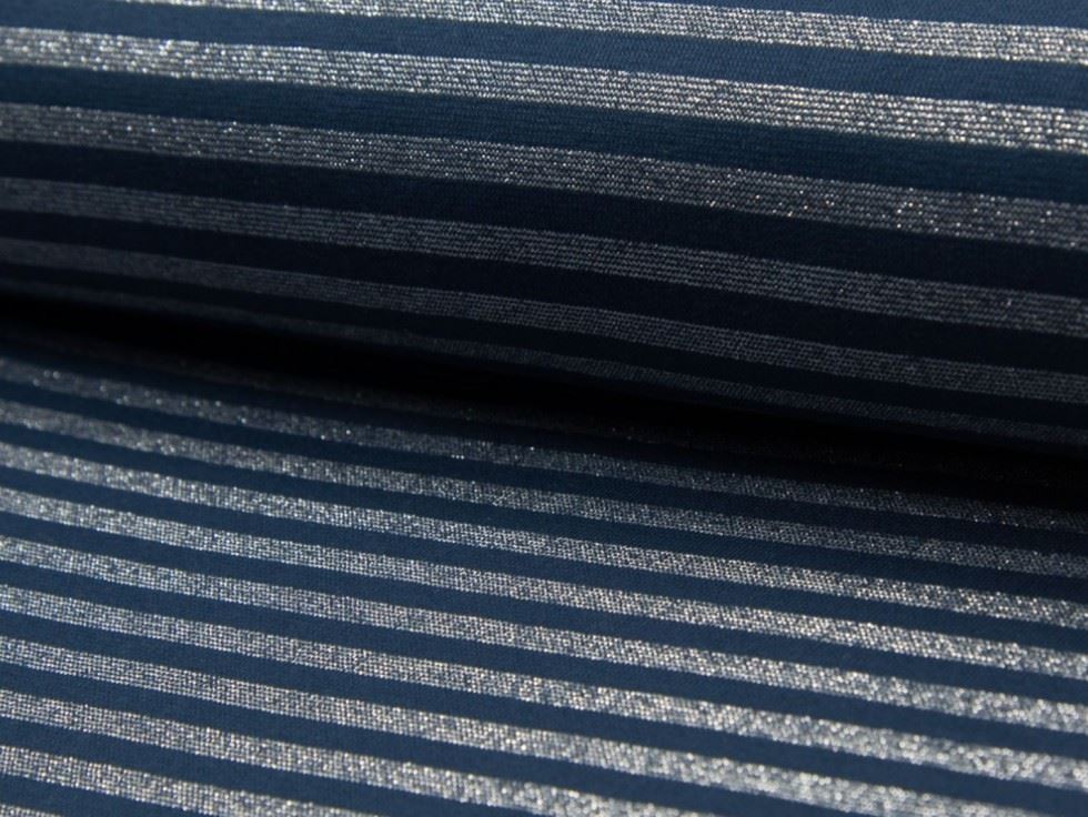 Deadstock Lurex Tubular Rib Stretch Knit Fabric Dark Navy
 