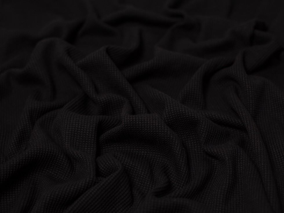 Black Cotton Waffle Textured Stretch Knit Fabric