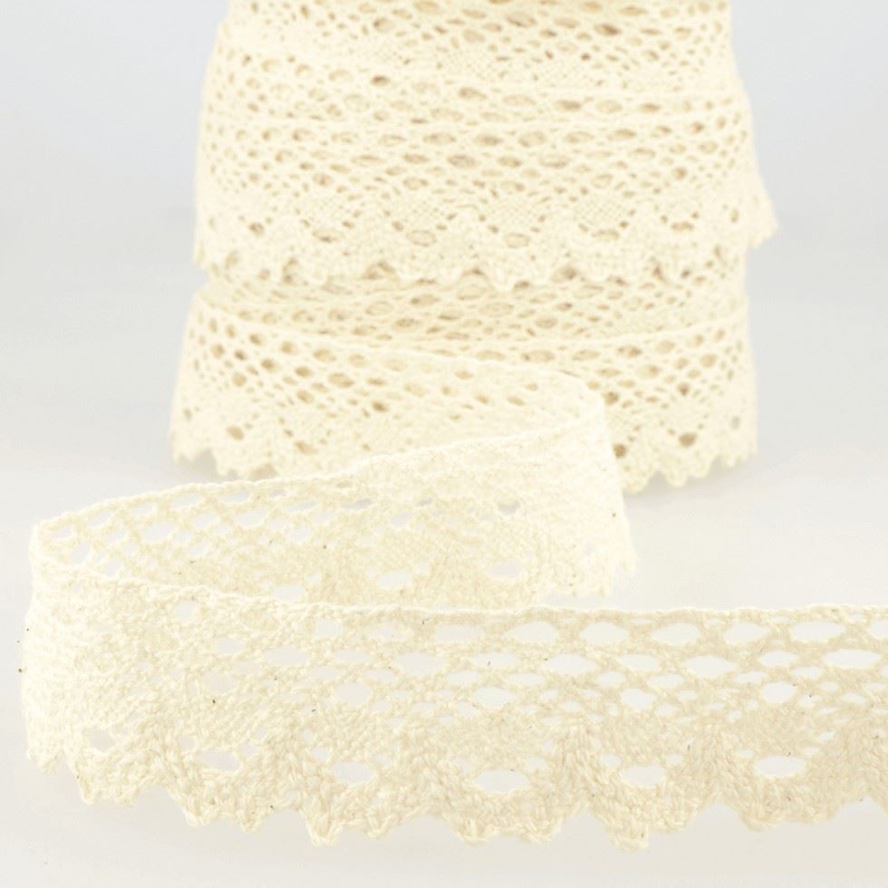 Stephanoise Cotton Lace Trim Cream
 