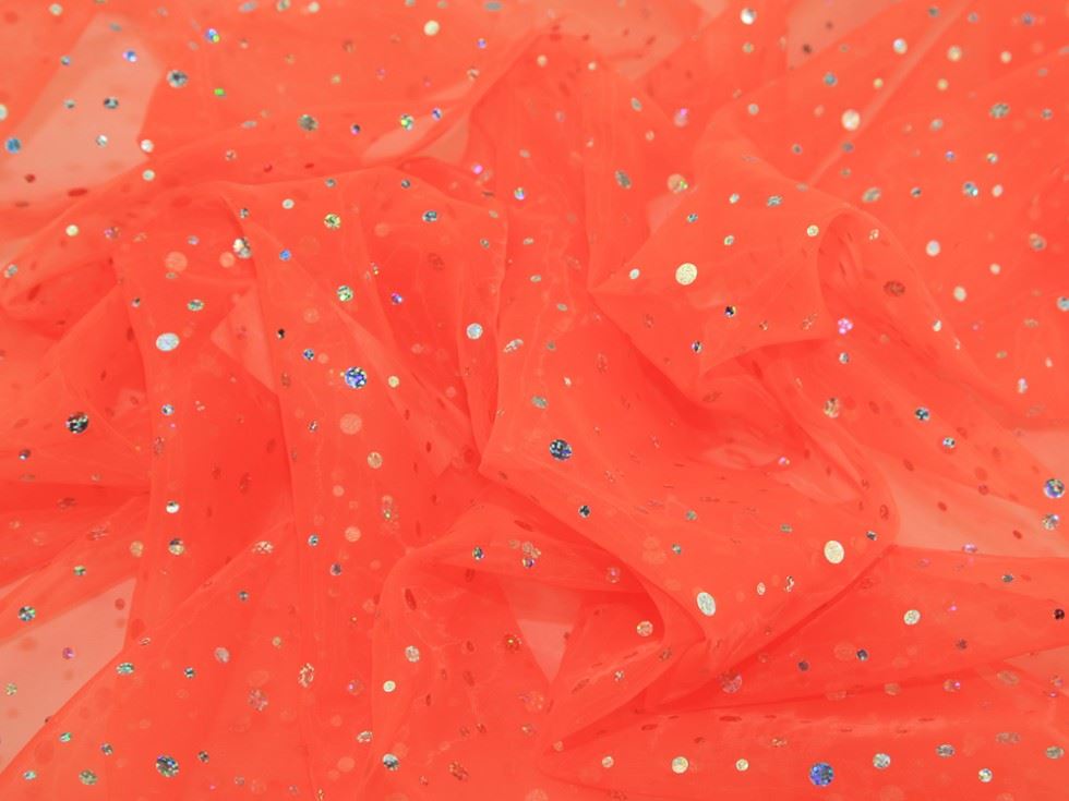 Orange Deadstock Sequin Voile Fabric