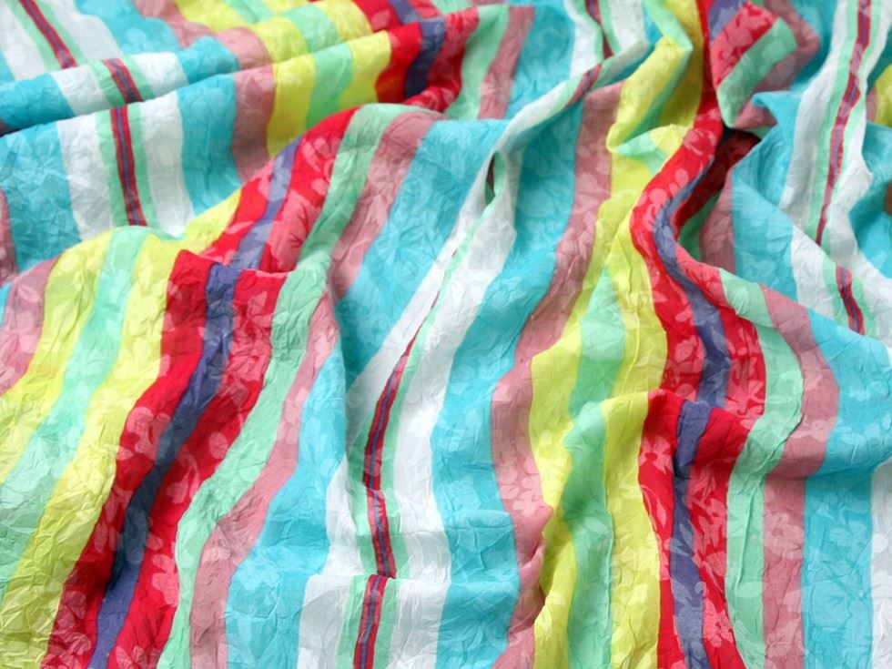 Multicoloured 1 Deadstock Crinkle Cotton Voile Fabric
