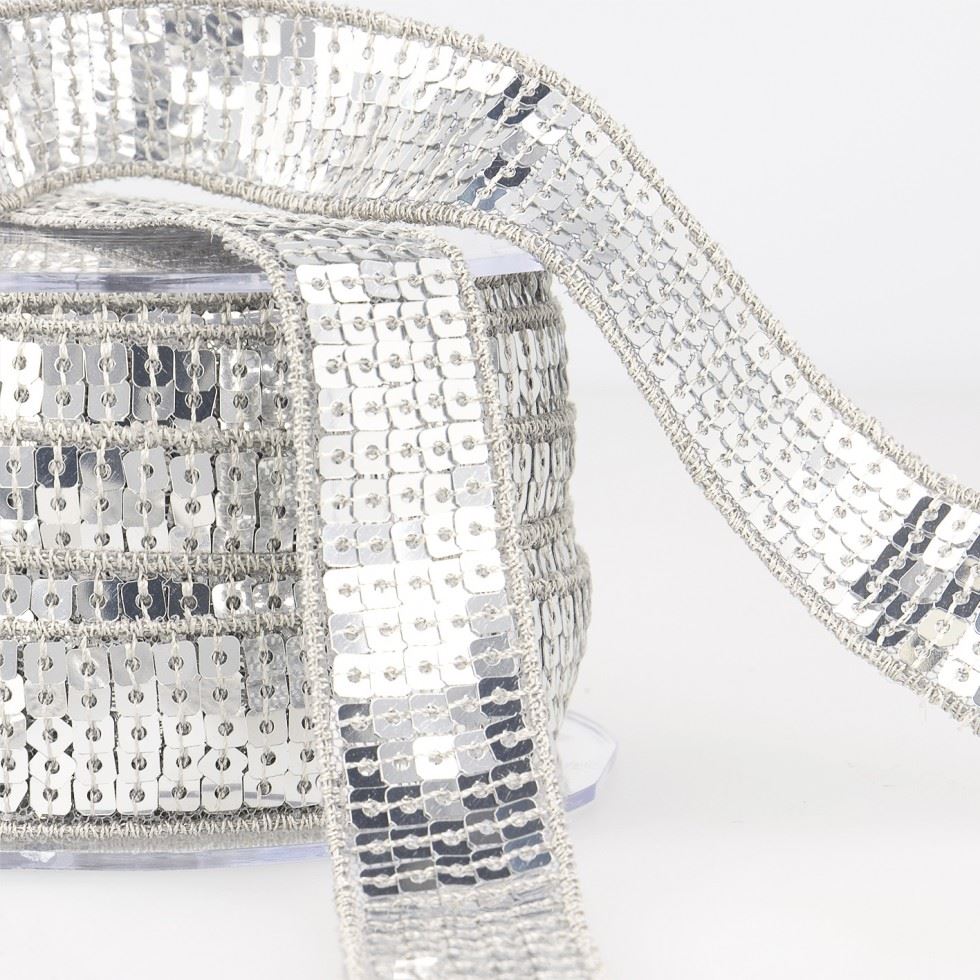 Stephanoise Sequin Trim Dark Silver