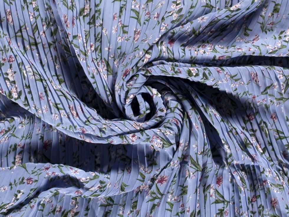 Pleated Chiffon Plisse Fabric Blue
 