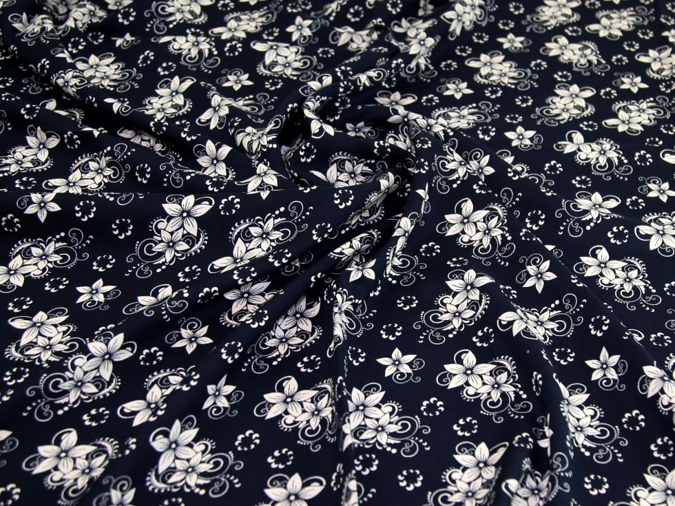 Navy Deadstock Viscose Challis Fabric