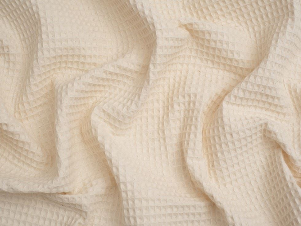 Minerva Core Range Bio Natural Medium Cotton Waffle Fabric Ecru