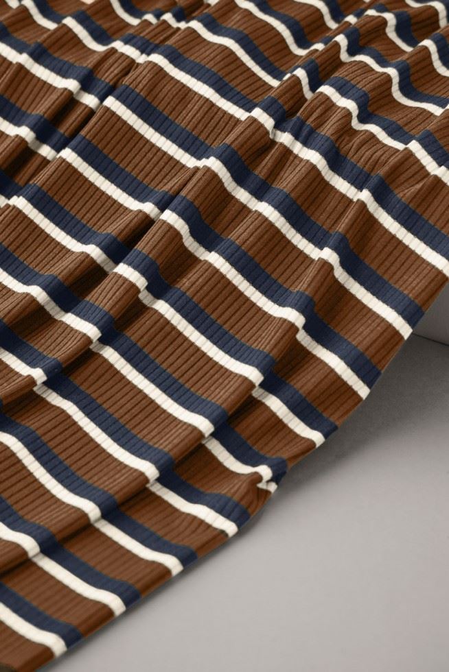 Meet Milk Pecan Derby Stripe Tencel Modal Rib Stretch Knit Fabric
