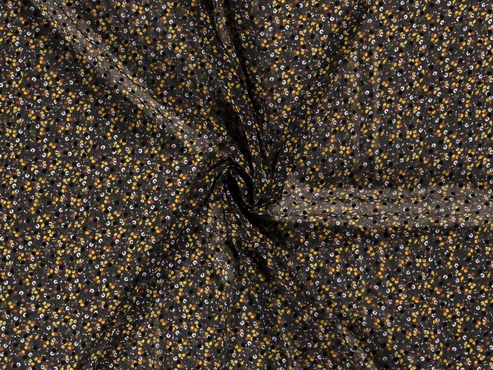 Sheer Chiffon Fabric Mustard on Black
 