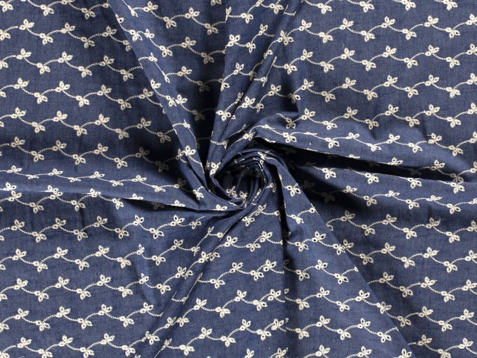 Embroidered Cotton Denim Fabric Blue
 