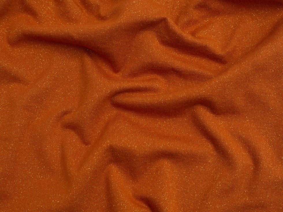 Rust & Gold Lurex Tubular Rib Stretch Knit Fabric