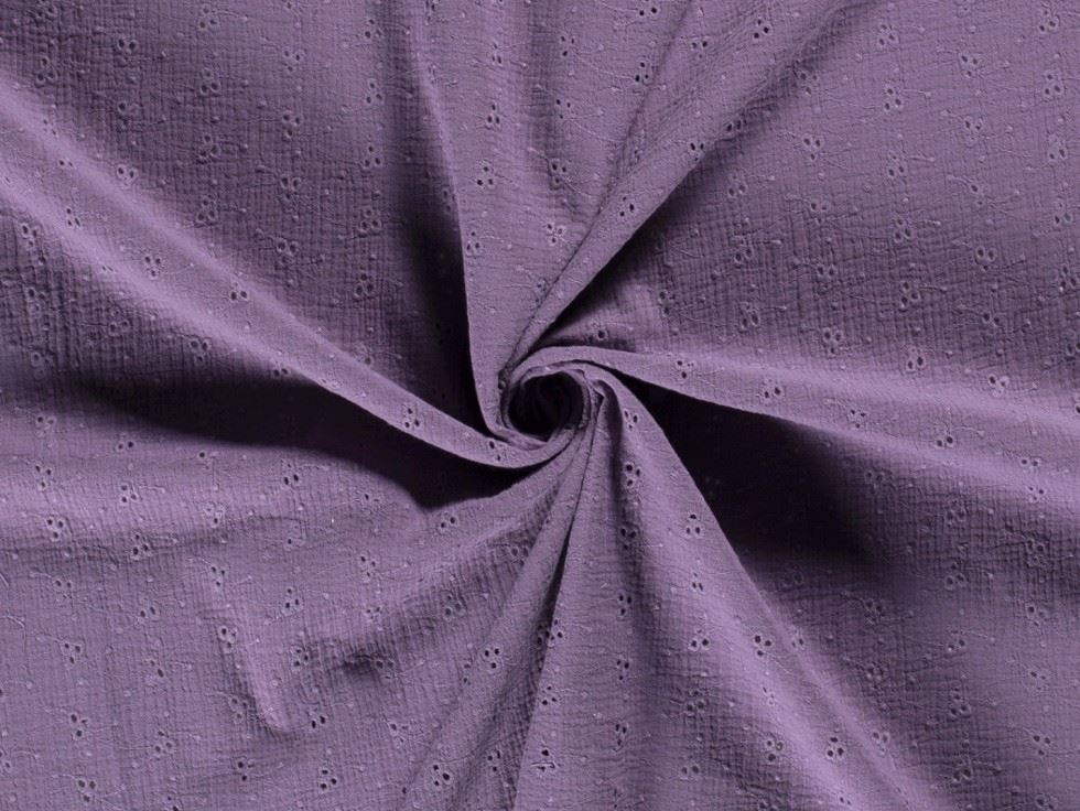 Embroidered Crinkle Textured Cotton Fabric Purple
 