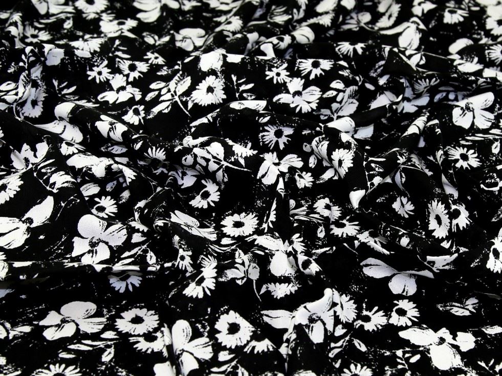 Deadstock Viscose Challis Fabric Black & White
 