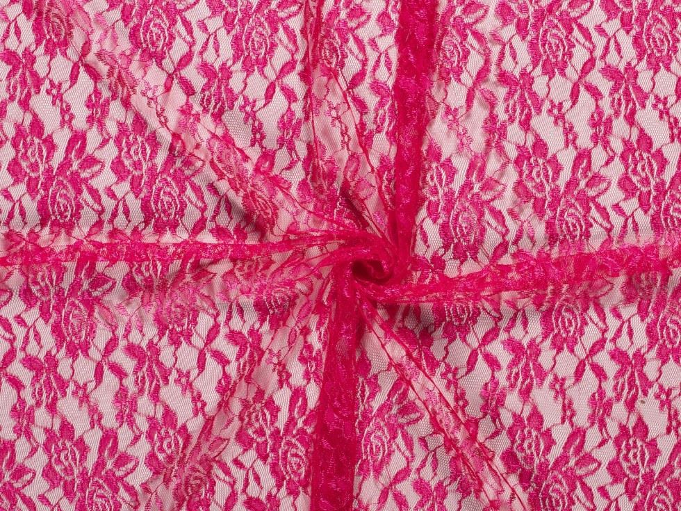 Cerise Pink Fine Floral Lace Fabric