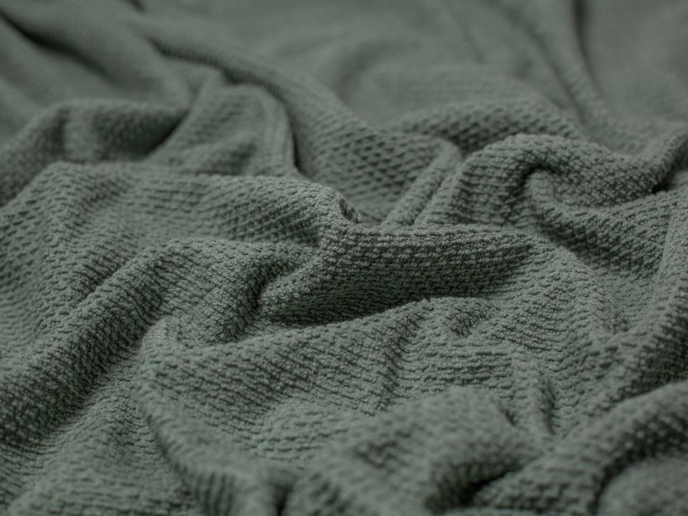 Textured Cotton Towelling Fabric Old Green