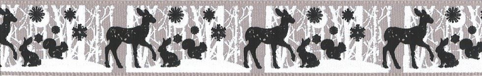 Berisfords Woodland Animals Ribbon Grey