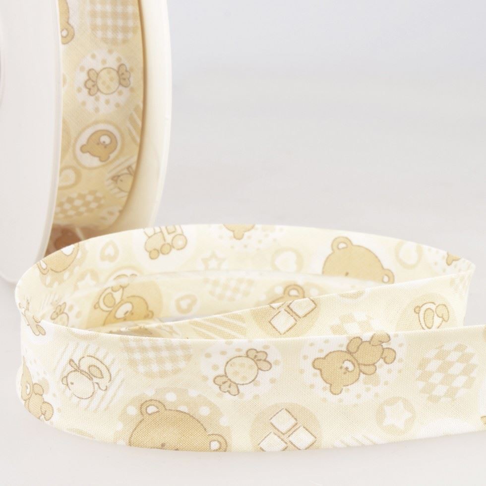 Stephanoise Teddy Bears Bias Binding Tape Ivory
 
