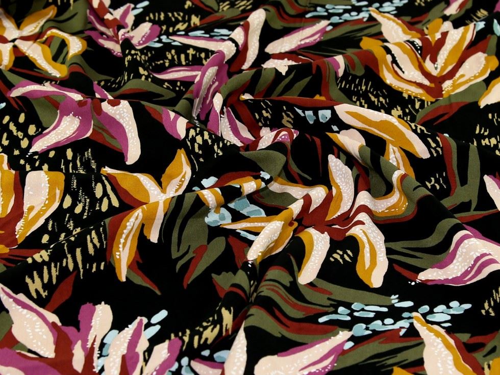 Black Deadstock Viscose Challis Fabric