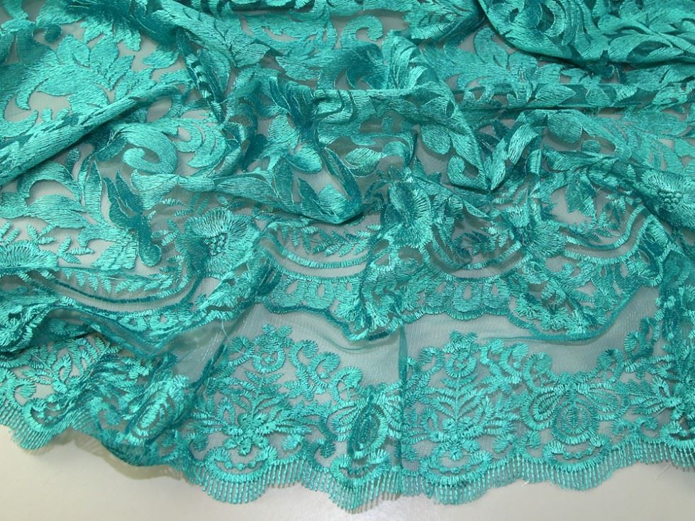 Deadstock Embroidered Lace Fabric Jade
 