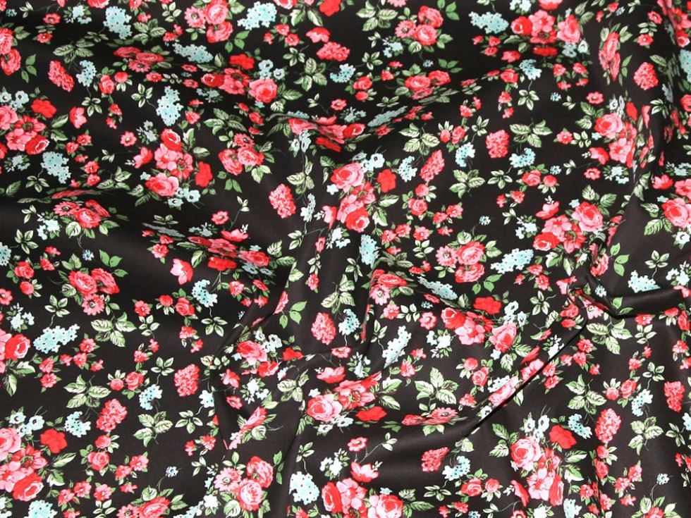 Black & Pink Deadstock Hendon Stretch Woven Cotton Twill Fabric