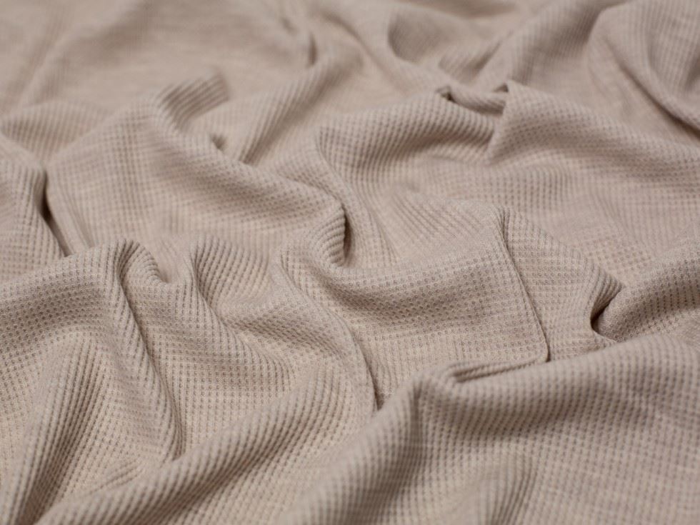 Ecru Cotton Waffle Textured Stretch Knit Fabric
