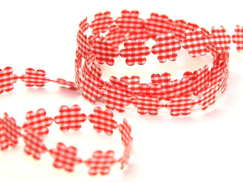 Red Gingham Flower Garland Trim