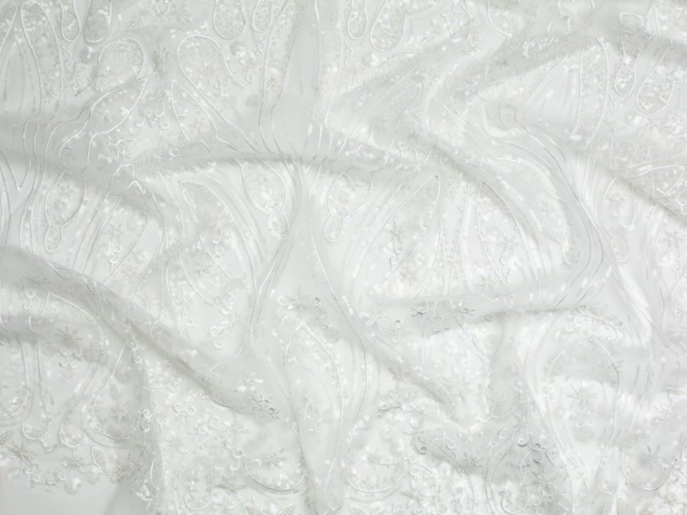 Minerva Core Range White Beaded Embroidered Tulle Lace Fabric