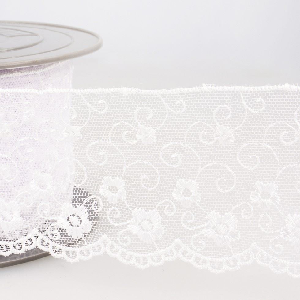 Stephanoise White Embroidery Tulle Lace Trim