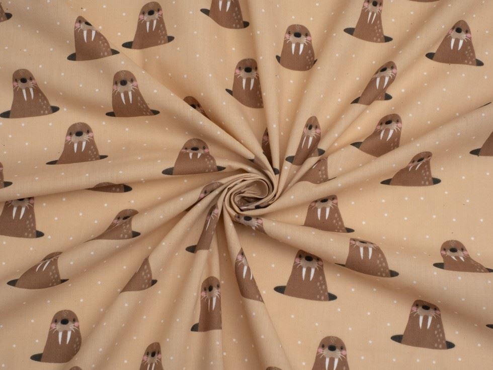 Beige Printed Polycotton Fabric