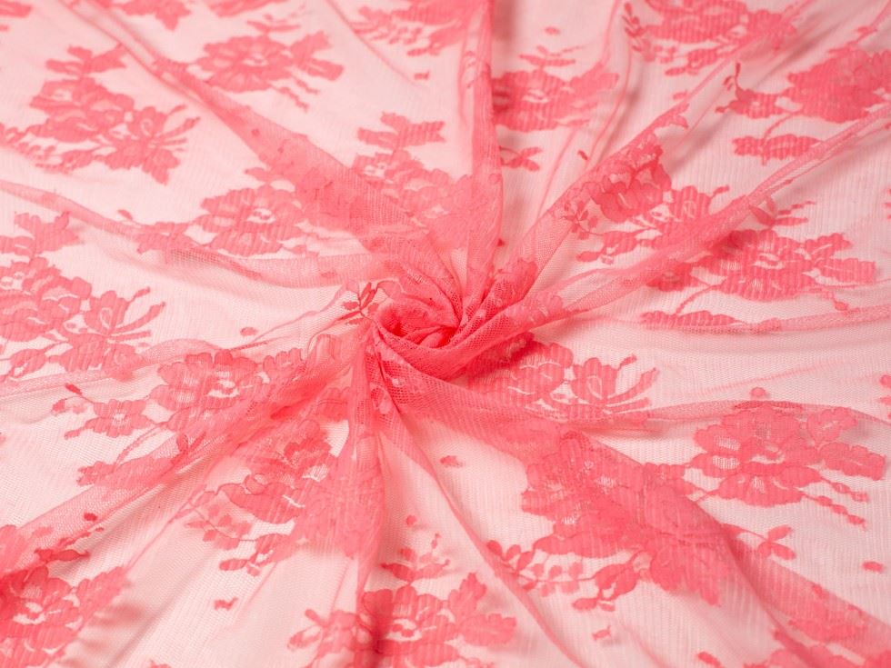 Watermelon Deadstock Chantilly Tulle Lace Fabric