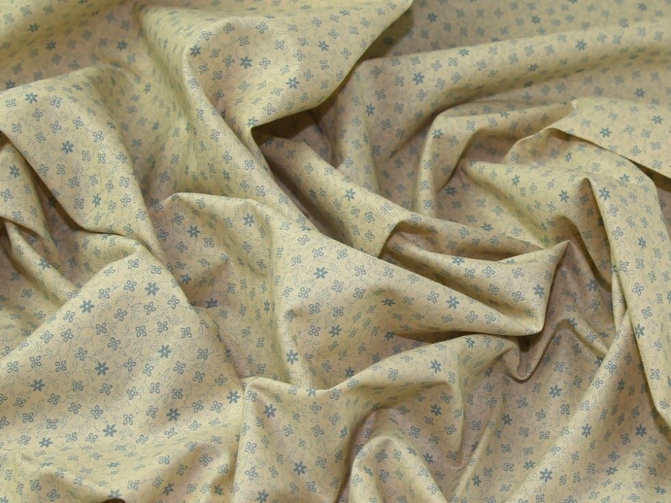 John Louden Teal On Beige 100% Cotton Fabric