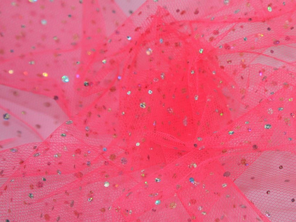 Fluorescent Pink Deadstock Hologram Sequin Net Fabric