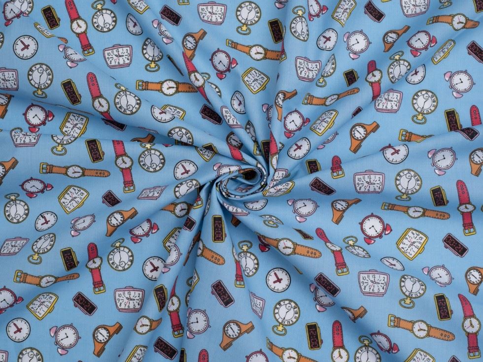Blue Printed Polycotton Fabric