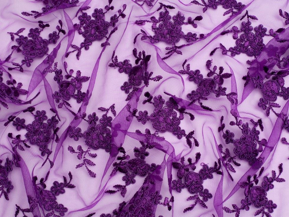 Minerva Core Range Embroidered Tulle Lace Fabric Purple